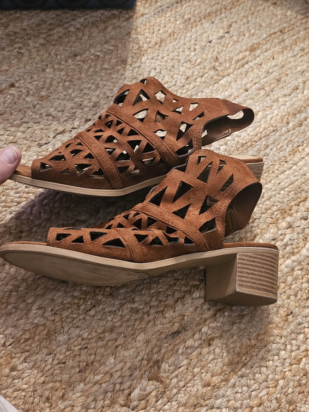 American Eagle Brown Cutout Suede Block Heel Sandals - Women